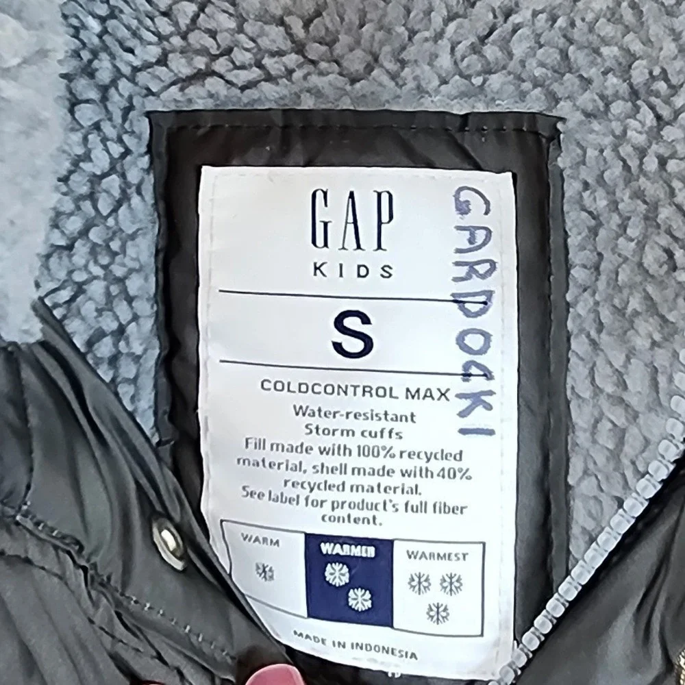 GAP Kids‎ Cold Control Max Puffer Jacket Gray Ombre Sherpa Lined Hood Size S